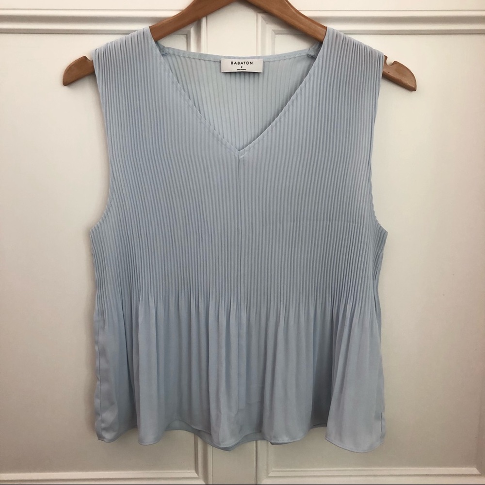 NWOT Aritzia Blue Damien Accordion Blouse Size S